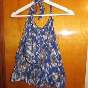 Loft Halter Tank Top Beachy Tribal Printed Brown Blue White Petite Small